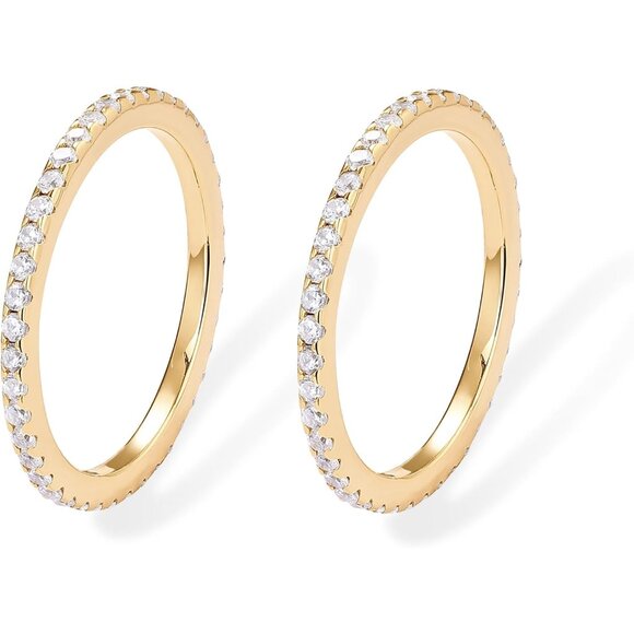 14K Gold Plated Solid 925 Sterling Silver CZ Simulated Diamond Stackable Ring Et